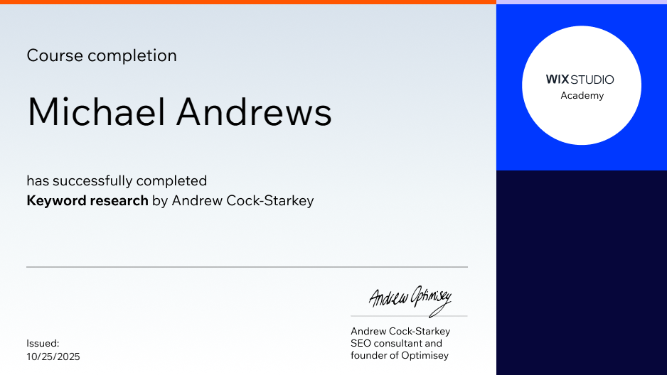 Certified in Keyword Research by Andrew Cock-Starkey